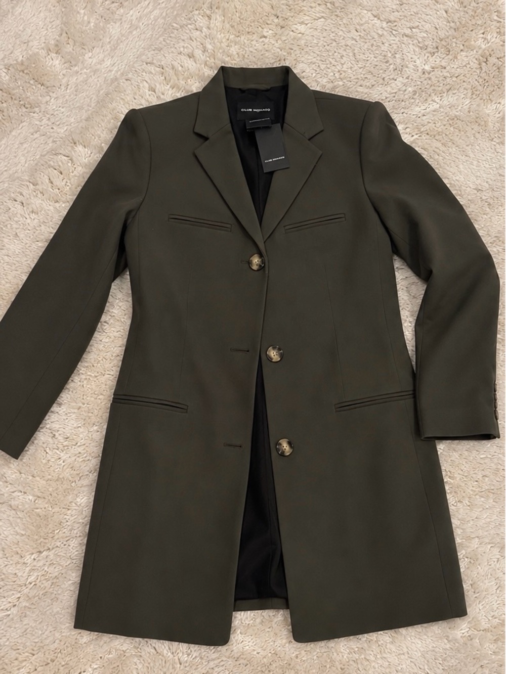 NWT Club Monaco Longline Tailored Blazer Coat Black Size M Wool Blend